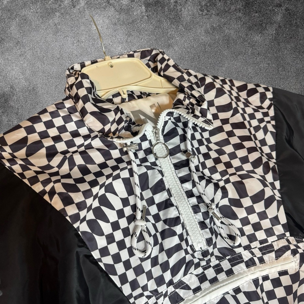 New Look Sports Women's L Y2K Checkerboard Windbreaker Jacket Crop Illusion Fest